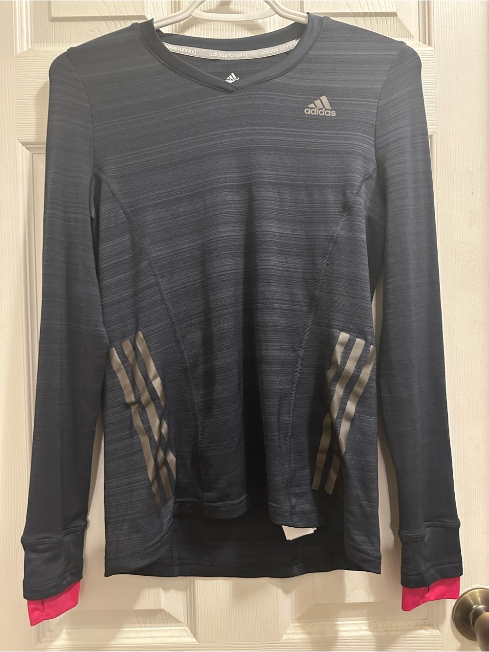 Adidas Women’s Long Sleeve Performance Top - Grey with Pink Cuffs